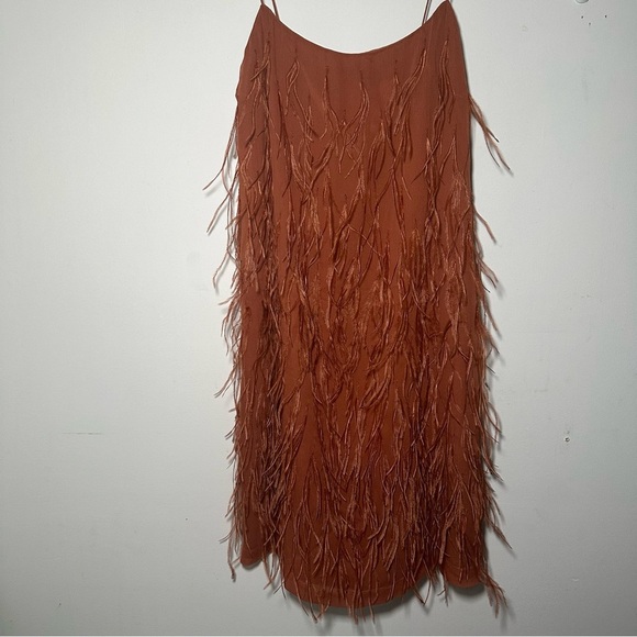 Rebecca Taylor Copper Silk Ostrich Feather Slip Dress Size 8 - Picture 6 of 17
